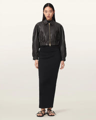 Anouk Cropped Leather Bomber Jacket