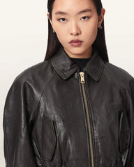 Anouk Cropped Leather Bomber Jacket