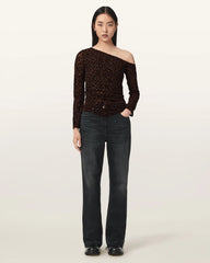 Mimi Off-The-Shoulder Leopard Mesh Top