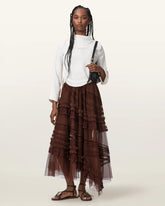 Jen Tiered Lace Textile Midi Skirt
