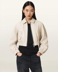 Anouk Cropped Leather Bomber Jacket