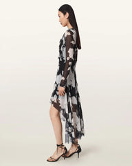 Loria Draped Mesh Midi Dress