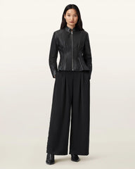Clo Pleated Leather Jacket