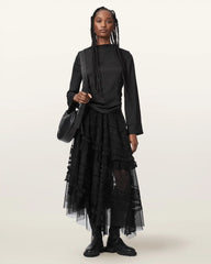 Jen Tiered Lace Textile Midi Skirt