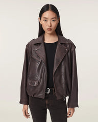 Samina Relaxed Fit Leather Biker Jacket
