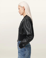 Suri Cropped Leather Bomber Jacket