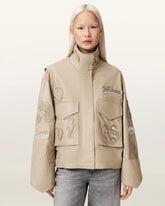 Clay Oversized Leather Patch Jacket