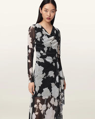 Loria Draped Mesh Midi Dress