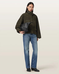 Clay Funnel Neck Suede Cropped Jacket