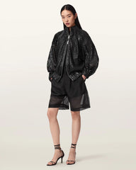 Dual Relaxed Fit Leather Bomber Jacket