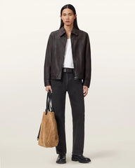 Alkan Zip Up Two Tone Leather Jacket