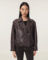 Samina Relaxed Fit Leather Biker Jacket