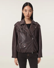 Samina Relaxed Fit Leather Biker Jacket