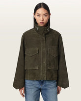 Clay Funnel Neck Suede Cropped Jacket