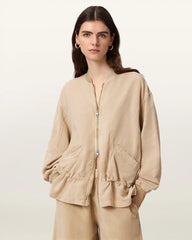 Sofi Linen Blend Drawstring Bomber Jacket