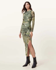 Hanako Print Mesh Wrap Maxi Dress