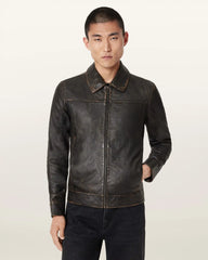 Alkan Zip Up Two Tone Leather Jacket