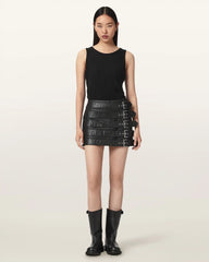 Betty Leather Buckle Mini Skirt