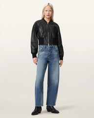 Suri Cropped Leather Bomber Jacket