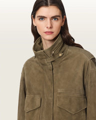 Clay Funnel Neck Suede Cropped Jacket