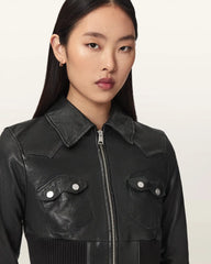 Lena Slim Flit Cropped Leather Jacket