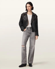 Samina Relaxed Fit Leather Biker Jacket