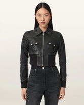 Lena Slim Flit Cropped Leather Jacket