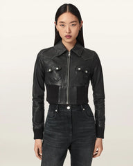 Lena Slim Flit Cropped Leather Jacket