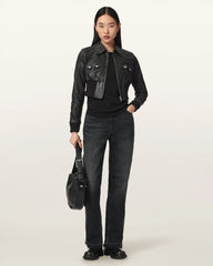 Lena Slim Flit Cropped Leather Jacket