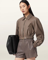 Anouk Cropped Leather Bomber Jacket