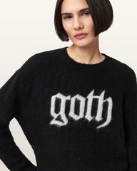 Goth Motif Wool Blend Crew Neck Sweater