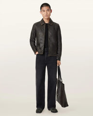Alkan Zip Up Two Tone Leather Jacket