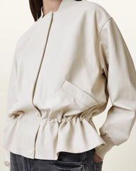 Sofi Drawstring Leather Bomber Jacket