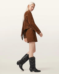 Alice Suede Studded Cropped Trucker Jacket