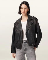 Samina Relaxed Fit Leather Biker Jacket