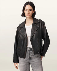 Samina Relaxed Fit Leather Biker Jacket