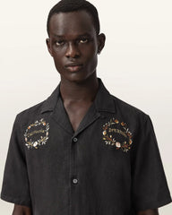 Klavicle Short Sleeve Linen Embroidered Shirt