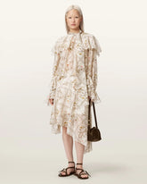 Heba Floral Organza Linen Blend Midi Skirt
