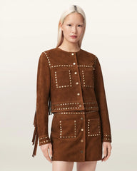 Alice Suede Studded Cropped Trucker Jacket