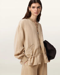 Sofi Linen Blend Drawstring Bomber Jacket