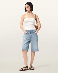 Aki Crossover Wide Leg Denim Shorts