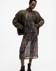 Hanna Mesh Animal Print Midi Dress