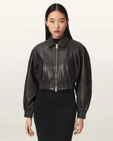 Anouk Cropped Leather Bomber Jacket
