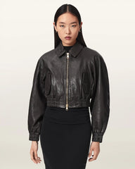 Anouk Cropped Leather Bomber Jacket