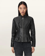 Clo Pleated Leather Jacket