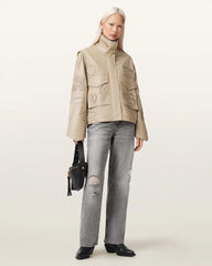 Clay Oversized Leather Patch Jacket