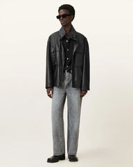 Halton Funnel Collar Leather Jacket