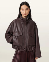 Clay Funnel Neck Oversized Leather Jacket