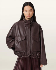 Clay Funnel Neck Oversized Leather Jacket