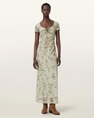 Gabby Floral Print Mesh Maxi Dress